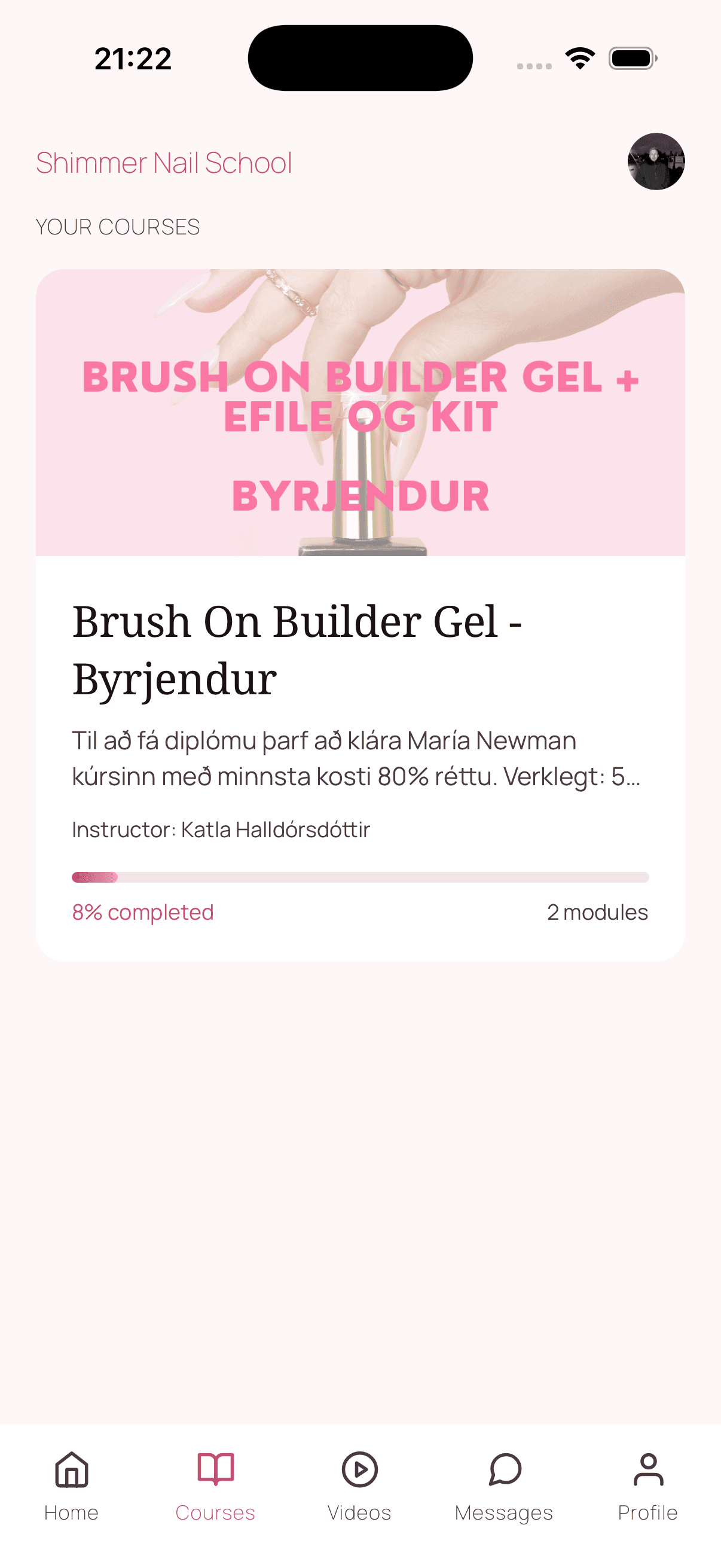 Student view showing enrolled courses